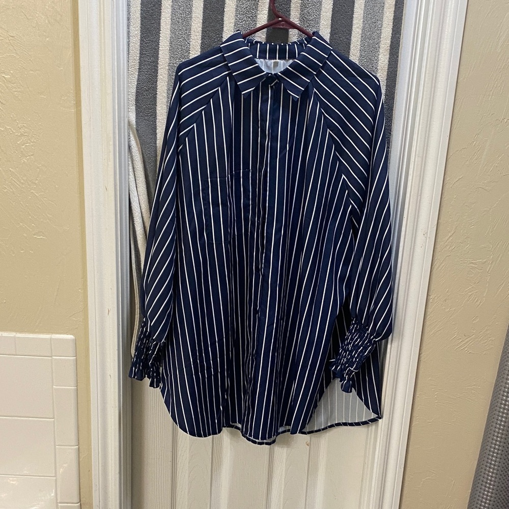 Navy Striped Women’s Blouse